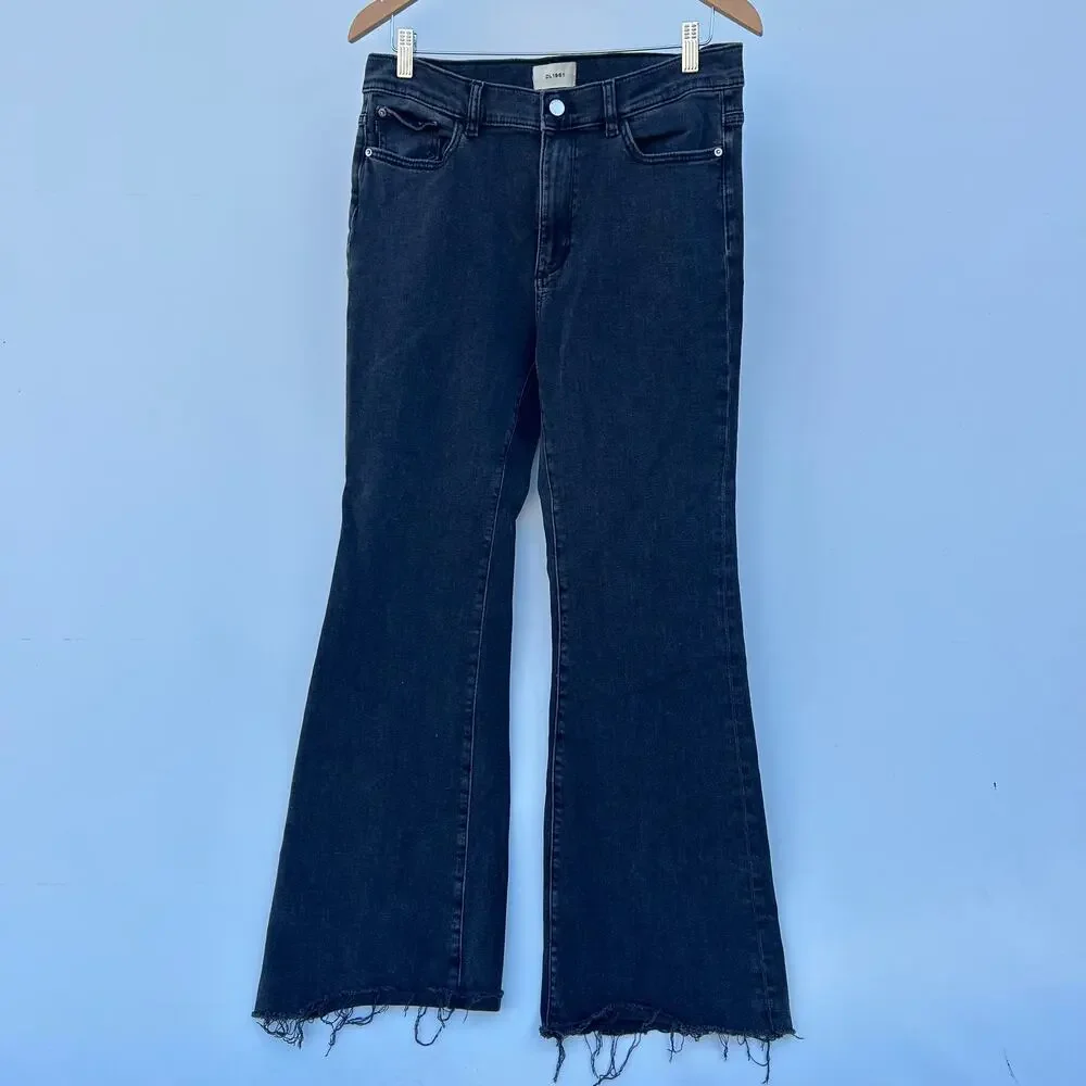 DL1961 Denim Jeans Bridget Boot Cut 31.5” Raw Hem Charcoal Grecian 30 Flare